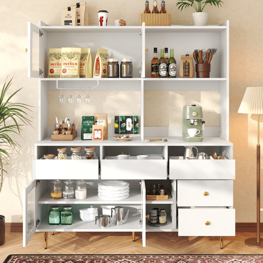 Armário de cozinha de mdf com 4 portas e 5 gavetas,branco