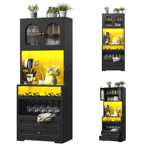 Armário de cozinha de mdf com 2 portas,2 gavetas e luz led,preto Armário de cozinha de mdf com 2 portas,2 gavetas e luz led,preto