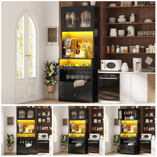 Armário de cozinha de mdf com 2 portas,2 gavetas e luz led,preto Armário de cozinha de mdf com 2 portas,2 gavetas e luz led,preto