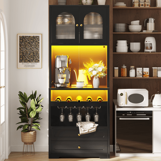 Armário de cozinha de mdf com 2 portas,2 gavetas e luz led,preto Armário de cozinha de mdf com 2 portas,2 gavetas e luz led,preto