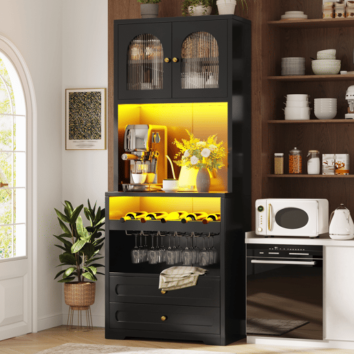 Armário de cozinha de mdf com 2 portas,2 gavetas e luz led,preto Armário de cozinha de mdf com 2 portas,2 gavetas e luz led,preto