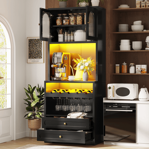 Armário de cozinha de mdf com 2 portas,2 gavetas e luz led,preto Armário de cozinha de mdf com 2 portas,2 gavetas e luz led,preto