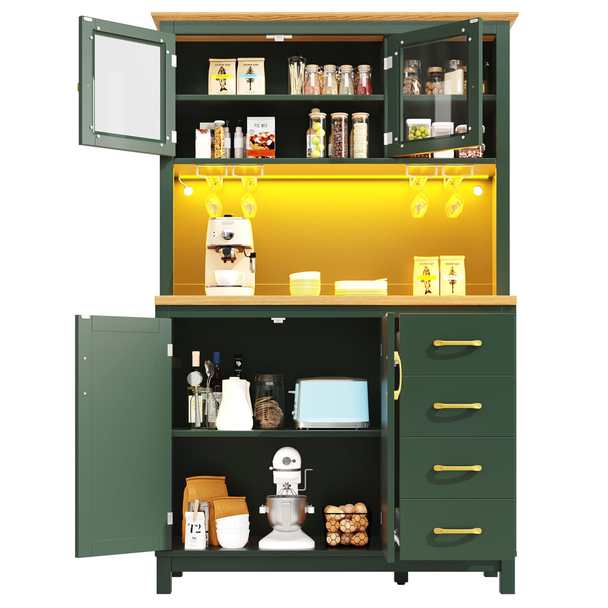 Armario de cocina con 4 puertas y 4 cajones 105 Verde