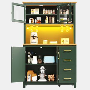 Armário de cozinha de mdf com 4 portas,4 gavetas e luz led,verde