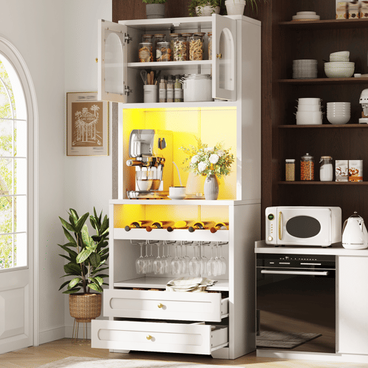 Armário de cozinha de mdf com 2 portas,2 gavetas e luz led,branco Armário de cozinha de mdf com 2 portas,2 gavetas e luz led,branco