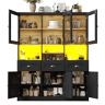 Armário de cozinha de mdf com 6 portas,3 gavetas e luz led,preto