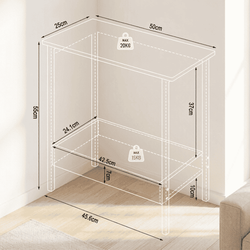 Mesa auxiliar de 50 cm - Quadrada com espaço de arrumação, mesa de sofá e de telefone - Preta e carvalho claro Mesa auxiliar de 50 cm - Quadrada com espaço de arrumação, mesa de sofá e de telefone - Preta e carvalho claro