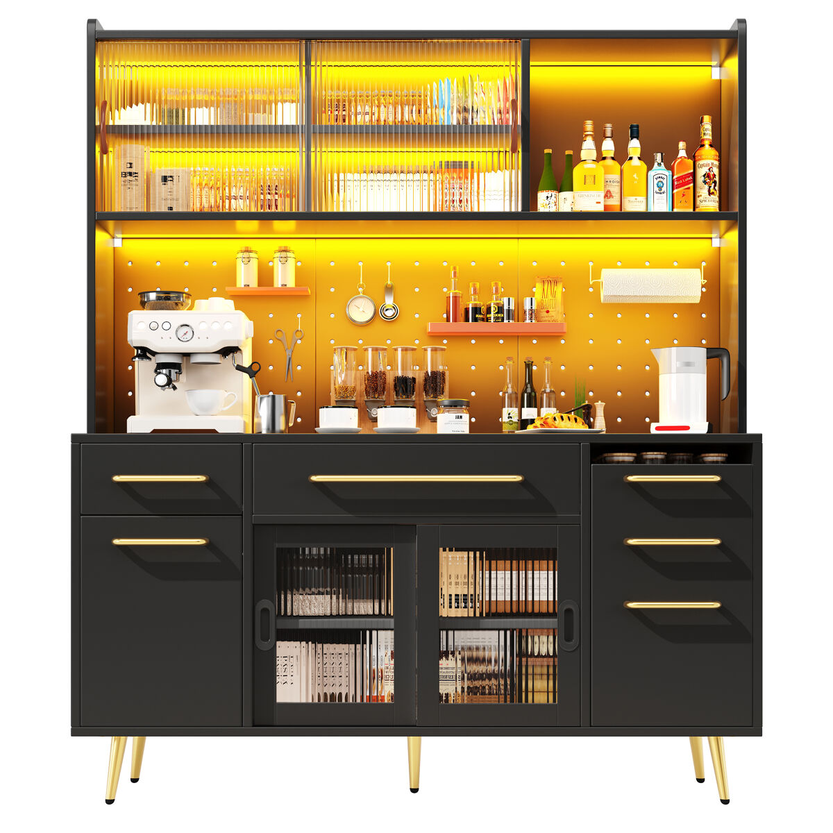 Armario de cocina con 5 puertas y 3 cajones 145 Negro