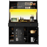 Armário de cozinha de mdf com 5 portas,2 gavetas e luz led,preto