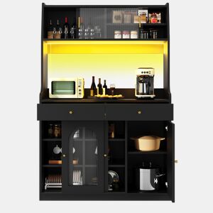 Armário de cozinha de mdf com 5 portas,2 gavetas e luz led,preto