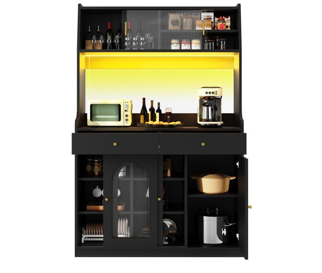 Armario de cocina de mdf con 5 puertas,2 cajones y luz led,negro