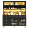 Armário de cozinha de mdf com 4 portas,4 gavetas e luz led,preto