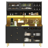Armário de cozinha de mdf com 4 portas,4 gavetas e luz led,preto