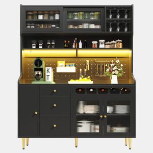 Armário de cozinha de mdf com 4 portas,4 gavetas e luz led,preto