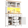 Armário de cozinha de mdf com 4 portas,6 gavetas e luz led,branco