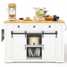 Ilha de cozinha móvel 130x50(80)x87 cm u2013 bancada dobrável, portas de correr, tomadas e prateleiras de arrumação u2013 Branco e natural