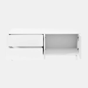 Mesa de centro de 100 cm u2013 com espaço de arrumação, portas arqueadas, pés de aço e design moderno u2013 Branco