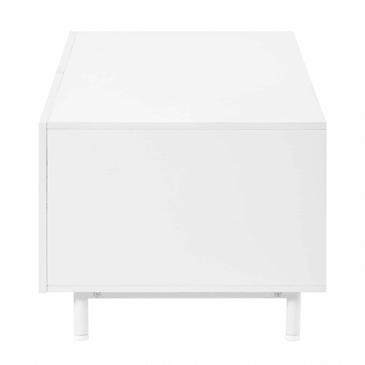 Mesa de centro de 100 cm u2013 com espaço de arrumação, portas arqueadas, pés de aço e design moderno u2013 Branco Mesa de centro de 100 cm u2013 com espaço de arrumação, portas arqueadas, pés de aço e design moderno u2013 Branco