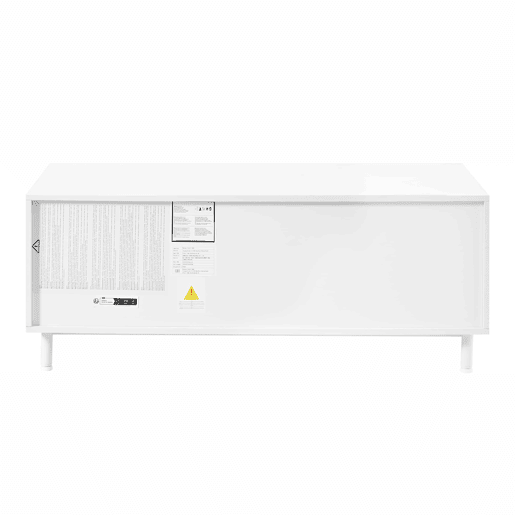 Mesa de centro de 100 cm u2013 com espaço de arrumação, portas arqueadas, pés de aço e design moderno u2013 Branco Mesa de centro de 100 cm u2013 com espaço de arrumação, portas arqueadas, pés de aço e design moderno u2013 Branco