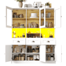 Armário de cozinha de mdf com 6 portas,3 gavetas e luz led,branco