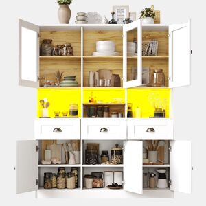 Armário de cozinha de mdf com 6 portas,3 gavetas e luz led,branco