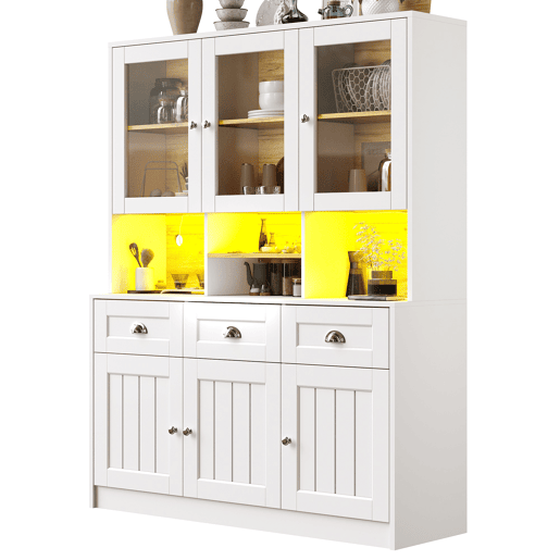 Armário de cozinha de mdf com 6 portas,3 gavetas e luz led,branco