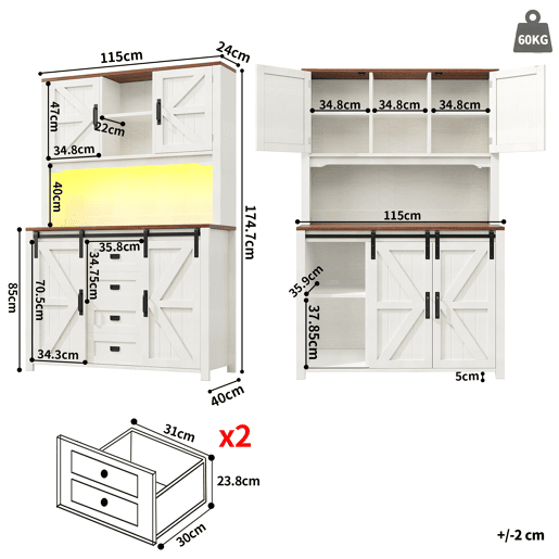 Armário de cozinha de mdf com 4 portas,4 gavetas e luz led,branco Armário de cozinha de mdf com 4 portas,4 gavetas e luz led,branco