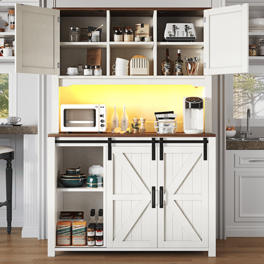 Armário de cozinha de mdf com 4 portas,4 gavetas e luz led,branco Armário de cozinha de mdf com 4 portas,4 gavetas e luz led,branco