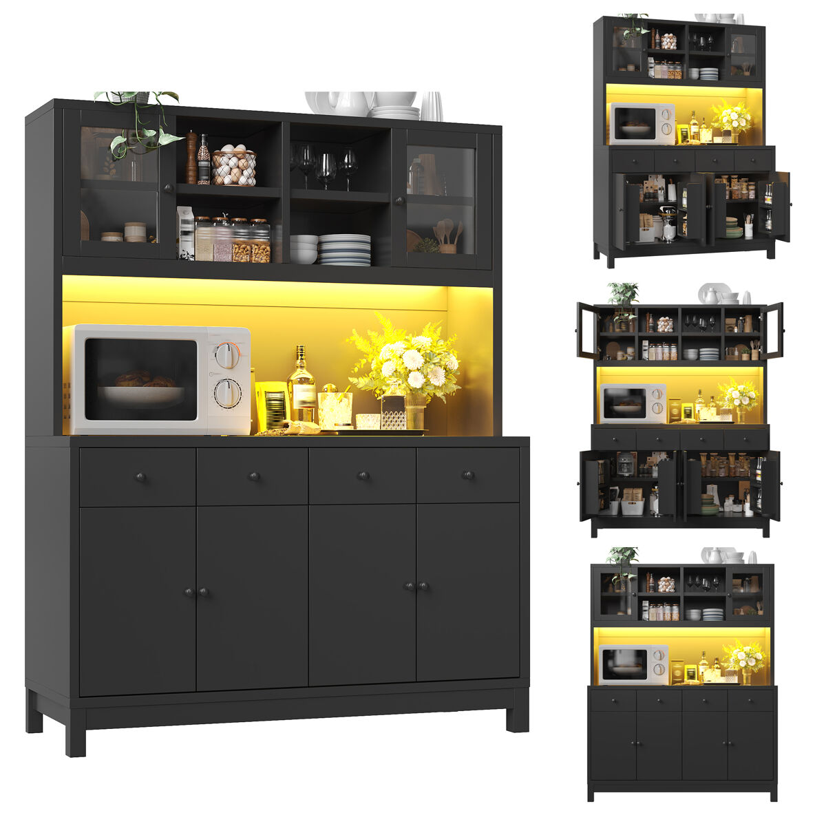 Armario de cocina con 6 puertas y 4 cajones 140 Negro