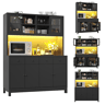 Armário de cozinha de mdf com 6 portas,4 gavetas e luz led,preto