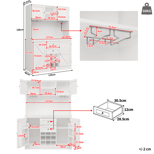 Armário de cozinha de mdf com 4 portas e 2 gavetas,branco