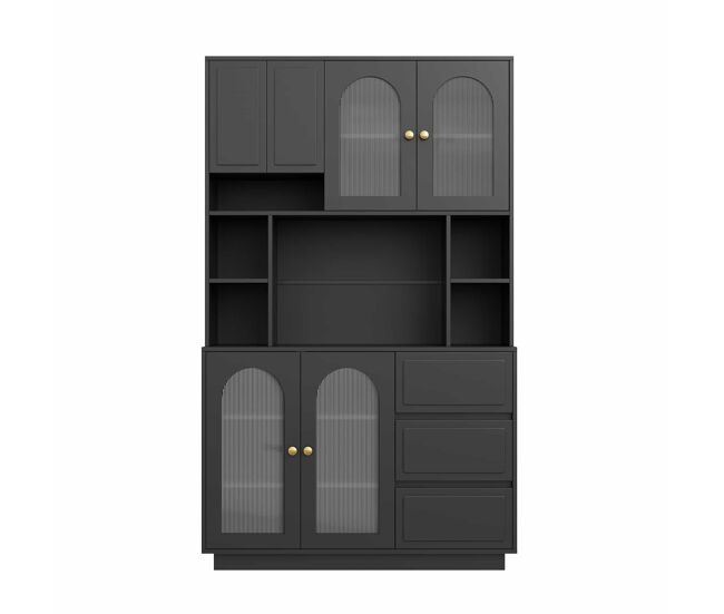 Aparador alto 80 cm - puertas acrílicas curvas, estantería abierta, iluminación led rgb controlada por app - negro