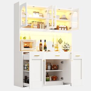 Armário de cozinha de mdf com 6 portas,3 gavetas e luz led,branco