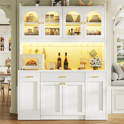 Armário de cozinha de mdf com 6 portas,3 gavetas e luz led,branco