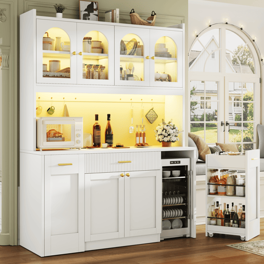 Armário de cozinha de mdf com 6 portas,3 gavetas e luz led,branco