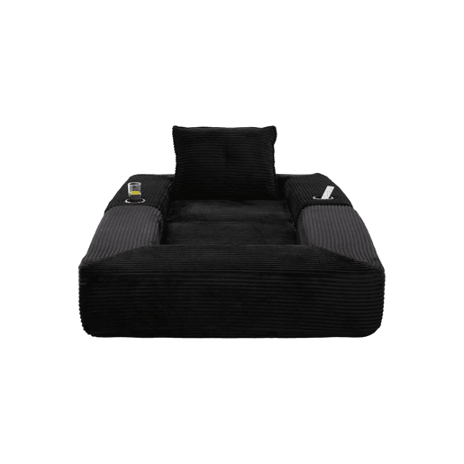 Sofá-cama em veludo - Assento com espuma de alta densidade e molas, bolso lateral, porta-copos e montagem fácil - Preto Sofá-cama em veludo - Assento com espuma de alta densidade e molas, bolso lateral, porta-copos e montagem fácil - Preto