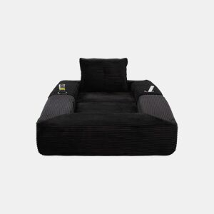 Sofá-cama em veludo - Assento com espuma de alta densidade e molas, bolso lateral, porta-copos e montagem fácil - Preto