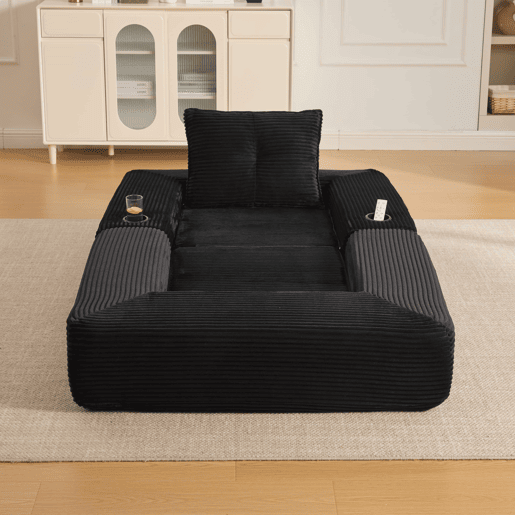 Sofá-cama em veludo - Assento com espuma de alta densidade e molas, bolso lateral, porta-copos e montagem fácil - Preto Sofá-cama em veludo - Assento com espuma de alta densidade e molas, bolso lateral, porta-copos e montagem fácil - Preto