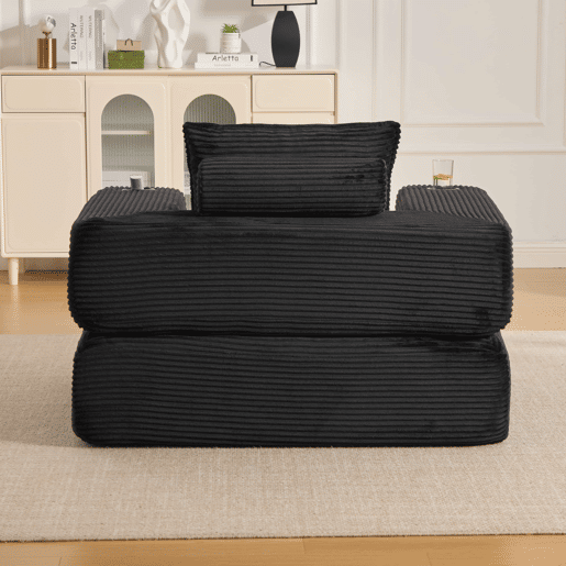 Sofá-cama em veludo - Assento com espuma de alta densidade e molas, bolso lateral, porta-copos e montagem fácil - Preto Sofá-cama em veludo - Assento com espuma de alta densidade e molas, bolso lateral, porta-copos e montagem fácil - Preto