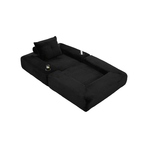 Sofá-cama em veludo - Assento com espuma de alta densidade e molas, bolso lateral, porta-copos e montagem fácil - Preto Sofá-cama em veludo - Assento com espuma de alta densidade e molas, bolso lateral, porta-copos e montagem fácil - Preto