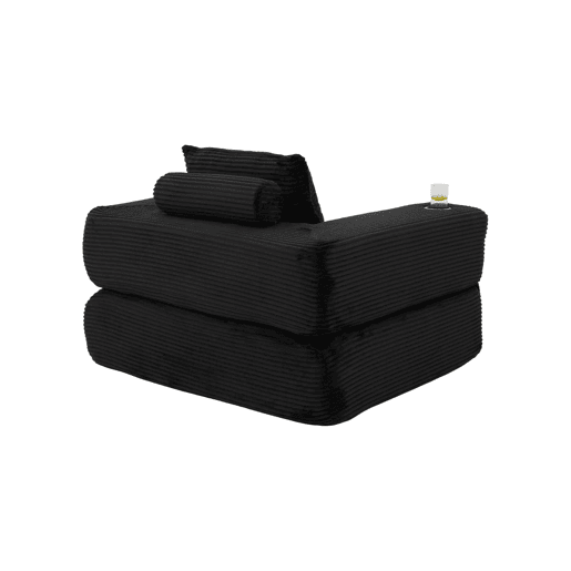 Sofá-cama em veludo - Assento com espuma de alta densidade e molas, bolso lateral, porta-copos e montagem fácil - Preto Sofá-cama em veludo - Assento com espuma de alta densidade e molas, bolso lateral, porta-copos e montagem fácil - Preto