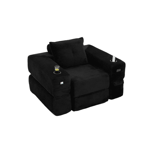 Sofá-cama em veludo - Assento com espuma de alta densidade e molas, bolso lateral, porta-copos e montagem fácil - Preto Sofá-cama em veludo - Assento com espuma de alta densidade e molas, bolso lateral, porta-copos e montagem fácil - Preto