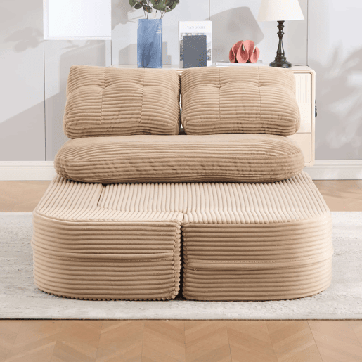 Sofá-cama de 2 lugares - Reclinável, almofadas grossas, encosto alto, braços ajustáveis com suportes para copos, multifuncional - Cáqui Sofá-cama de 2 lugares - Reclinável, almofadas grossas, encosto alto, braços ajustáveis com suportes para copos, multifuncional - Cáqui