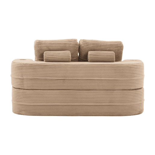 Sofá-cama de 2 lugares - Reclinável, almofadas grossas, encosto alto, braços ajustáveis com suportes para copos, multifuncional - Cáqui Sofá-cama de 2 lugares - Reclinável, almofadas grossas, encosto alto, braços ajustáveis com suportes para copos, multifuncional - Cáqui