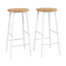 Bancos de bar de 63 cm - assento com efeito de madeira, capacidade de carga de 150 kg, apoio para os pés duplo e pernas ajustáveis - Branco
