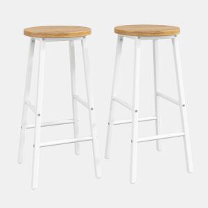 Bancos de bar de 63 cm - assento com efeito de madeira, capacidade de carga de 150 kg, apoio para os pés duplo e pernas ajustáveis - Branco