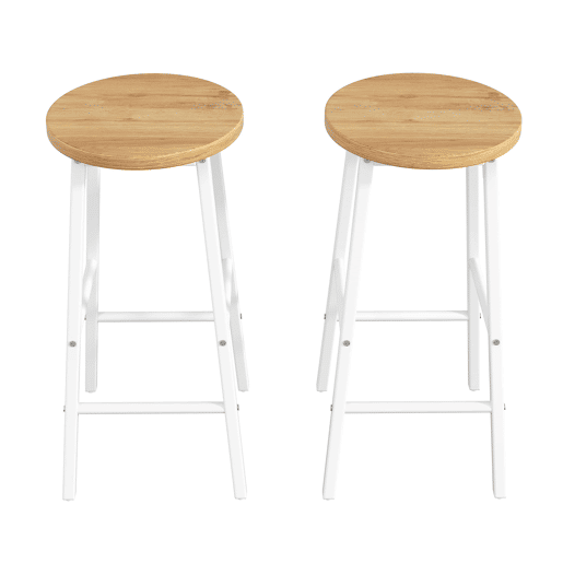 Bancos de bar de 63 cm - assento com efeito de madeira, capacidade de carga de 150 kg, apoio para os pés duplo e pernas ajustáveis - Branco Bancos de bar de 63 cm - assento com efeito de madeira, capacidade de carga de 150 kg, apoio para os pés duplo e pernas ajustáveis - Branco