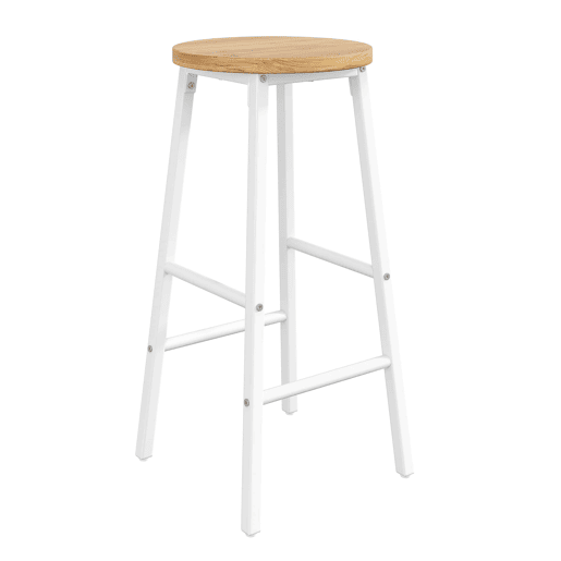Bancos de bar de 63 cm - assento com efeito de madeira, capacidade de carga de 150 kg, apoio para os pés duplo e pernas ajustáveis - Branco Bancos de bar de 63 cm - assento com efeito de madeira, capacidade de carga de 150 kg, apoio para os pés duplo e pernas ajustáveis - Branco