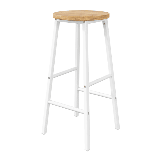 Bancos de bar de 63 cm - assento com efeito de madeira, capacidade de carga de 150 kg, apoio para os pés duplo e pernas ajustáveis - Branco Bancos de bar de 63 cm - assento com efeito de madeira, capacidade de carga de 150 kg, apoio para os pés duplo e pernas ajustáveis - Branco
