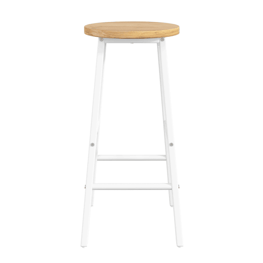 Bancos de bar de 63 cm - assento com efeito de madeira, capacidade de carga de 150 kg, apoio para os pés duplo e pernas ajustáveis - Branco Bancos de bar de 63 cm - assento com efeito de madeira, capacidade de carga de 150 kg, apoio para os pés duplo e pernas ajustáveis - Branco